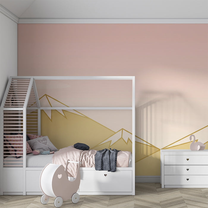 Lastenhuoneen tapetti | Kultaiset vuoret pastellinsinisellä taivaalla