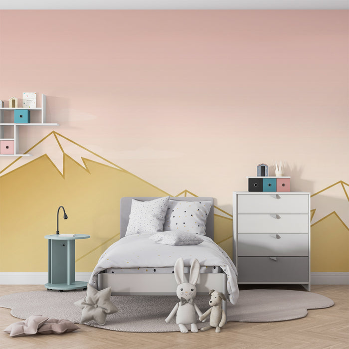 Lastenhuoneen tapetti | Kultaiset vuoret pastellinsinisellä taivaalla