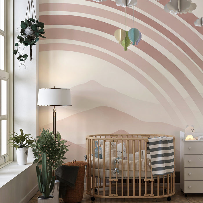 Børneværelse tapet | Bløde bjerge og pastelfarvede regnbuer