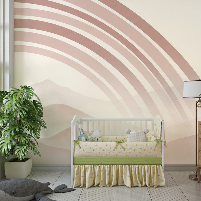 Børneværelse tapet | Bløde bjerge og pastelfarvede regnbuer