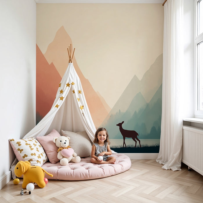 Papier de parede soba za bebe | Blage planine i jelen u umirujućem krajoliku