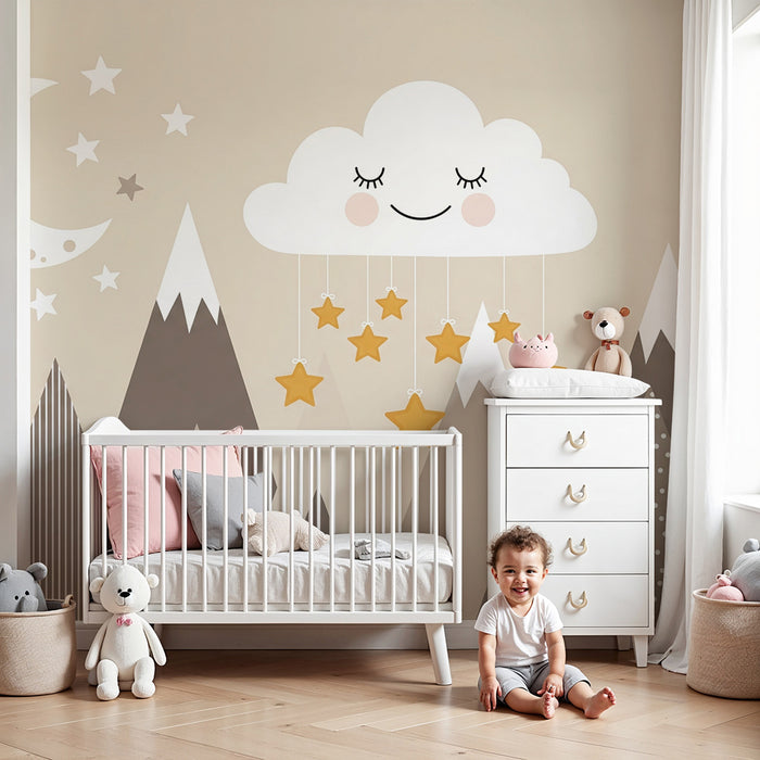 Tapet za dječju sobu | Nježne planine i zvjezdano nebo