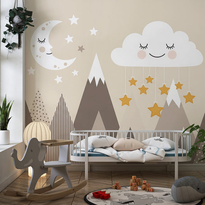 Tapet za dječju sobu | Nježne planine i zvjezdano nebo