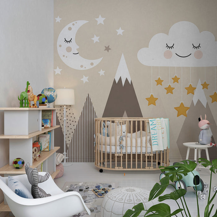 Tapet za dječju sobu | Nježne planine i zvjezdano nebo