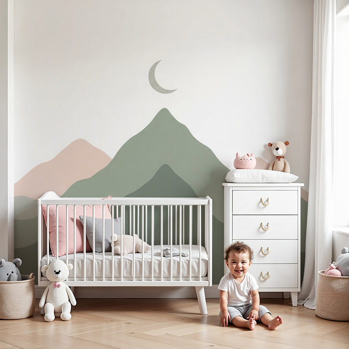 Tapeta do detskej izby | Jemné hory a upokojujúci mesiac