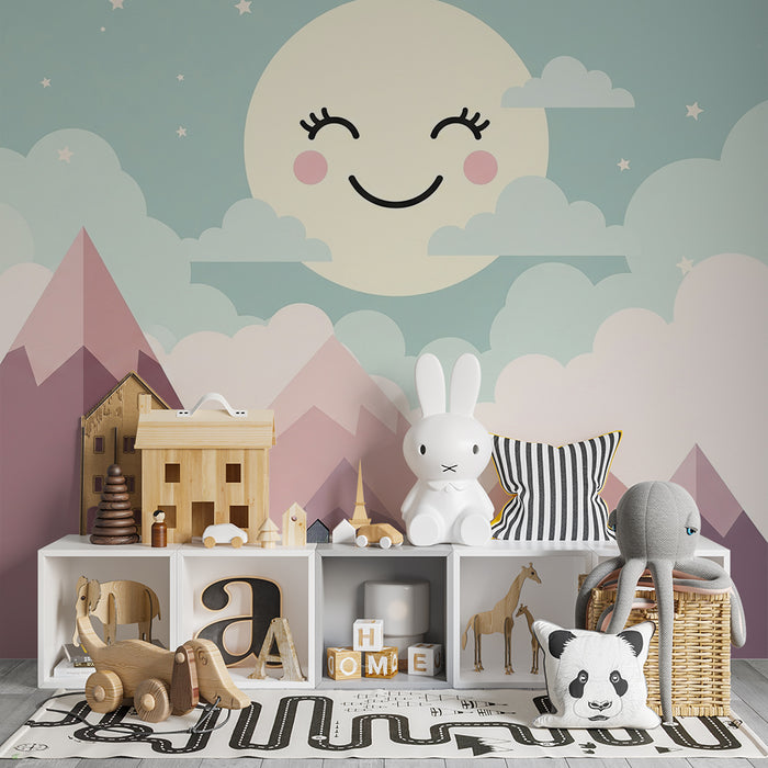 Tapete za dječju sobu | Nježne planine i osmijeh mjeseca