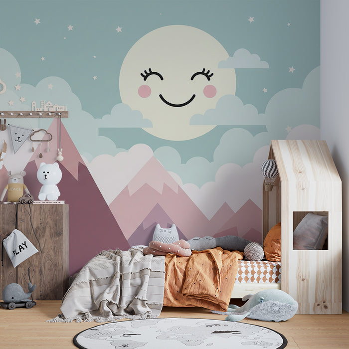Tapete za dječju sobu | Nježne planine i osmijeh mjeseca