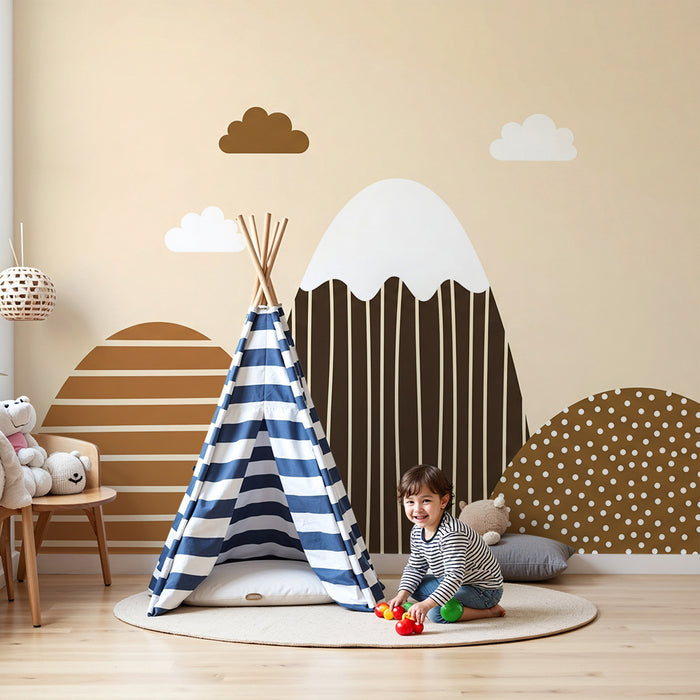 Χαρτί τοίχου για το δωμάτιο του μωρού | Απαλά βουνά και σύννεφα σε σοκολατένιες αποχρώσεις