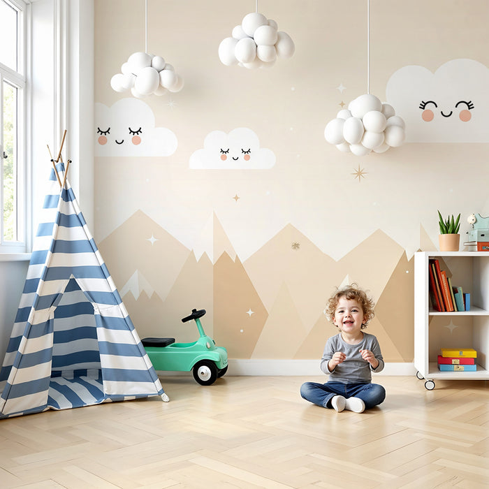 Tapet za bebe sobu | Nježne planine i osmijehnjeni oblaci