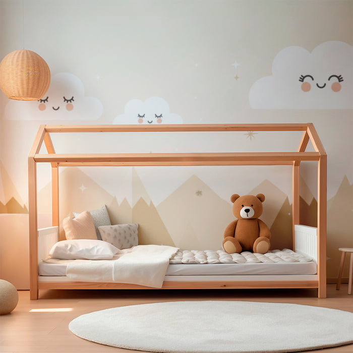 Tapet za bebe sobu | Nježne planine i osmijehnjeni oblaci