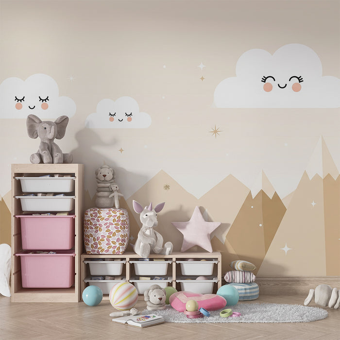 Tapet za bebe sobu | Nježne planine i osmijehnjeni oblaci