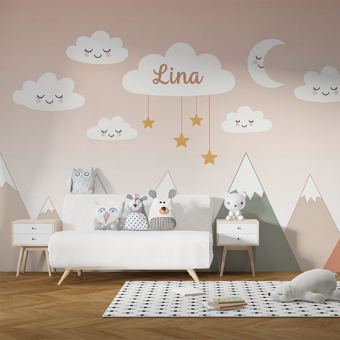 Børneværelse tapet | Bløde bjerge og smilende skyer Lina