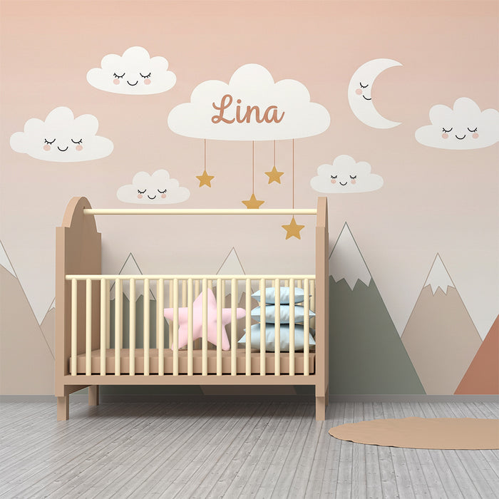 Børneværelse tapet | Bløde bjerge og smilende skyer Lina