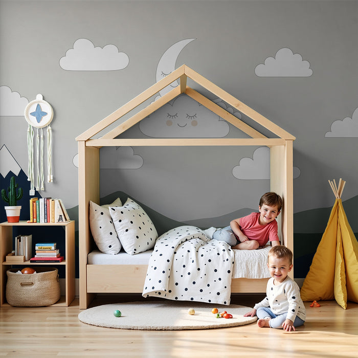 Tapet za bebe sobu | Nježne planine i osmijehom oblaci ispod umirujućeg neba