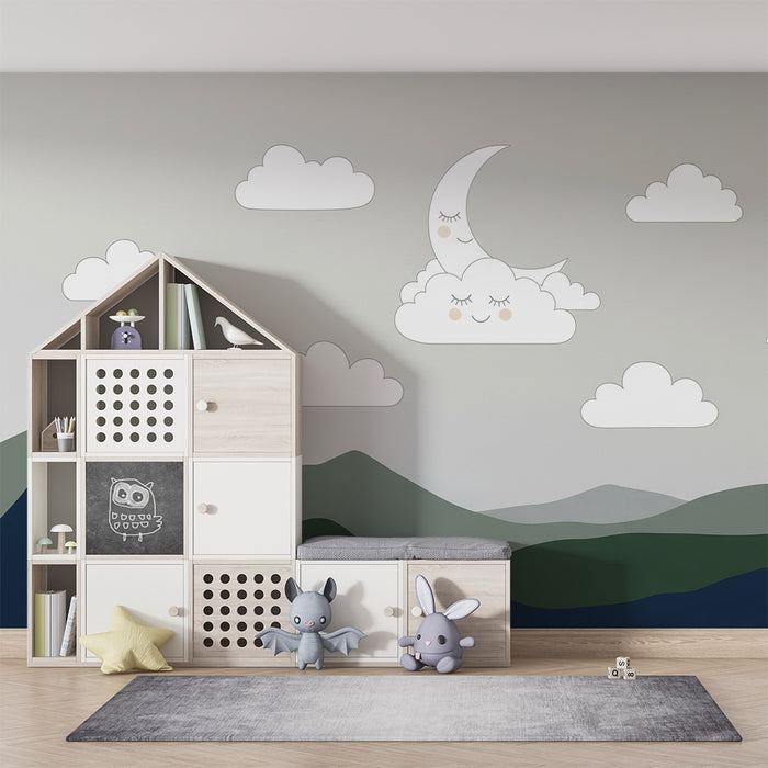 Tapet za bebe sobu | Nježne planine i osmijehom oblaci ispod umirujućeg neba