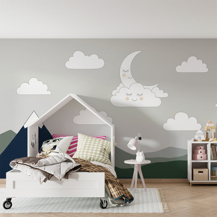 Tapet za bebe sobu | Nježne planine i osmijehom oblaci ispod umirujućeg neba