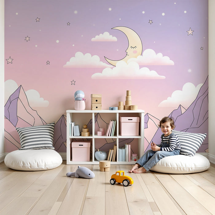 Tapet pentru camera de bebeluși | Munți moi sub un cer înstelat
