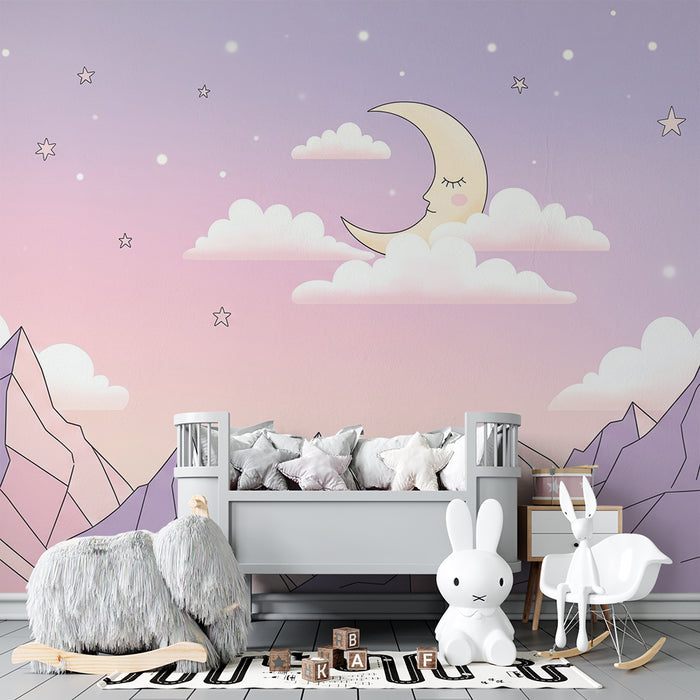 Tapet pentru camera de bebeluși | Munți moi sub un cer înstelat