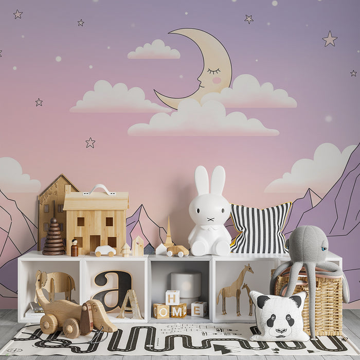 Tapet pentru camera de bebeluși | Munți moi sub un cer înstelat