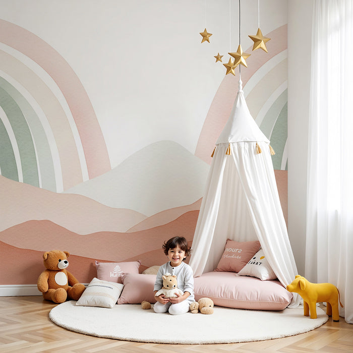 Tapet camera bebelusi | Munti si curcubeuri pastelati