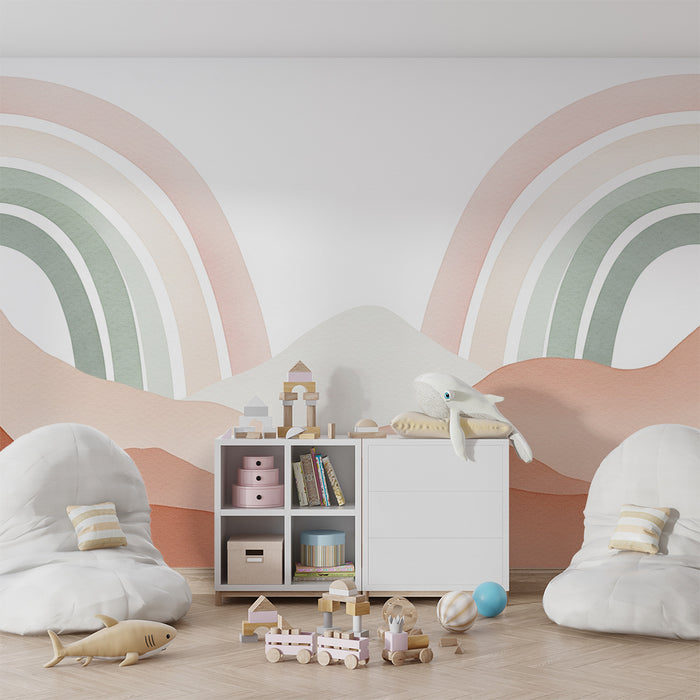 Tapet camera bebelusi | Munti si curcubeuri pastelati