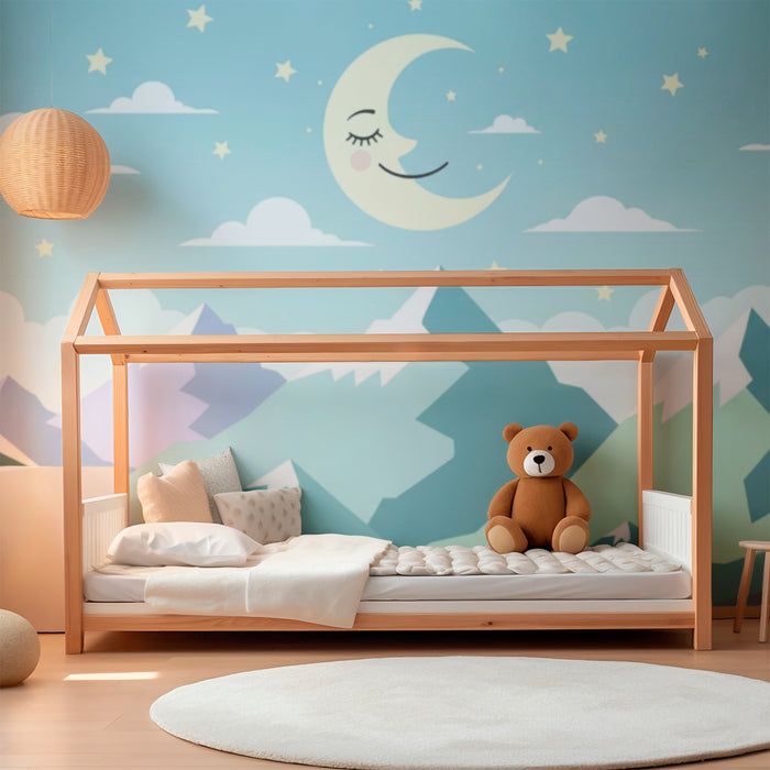 Papel de parede quarto bebê | Zvezdnata noč s nežnimi barvami gora