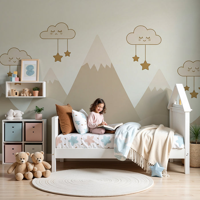 Tapety dla dzieci | Góry i chmury w odcieniach beżu