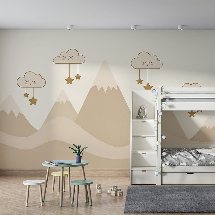 Tapety dla dzieci | Góry i chmury w odcieniach beżu