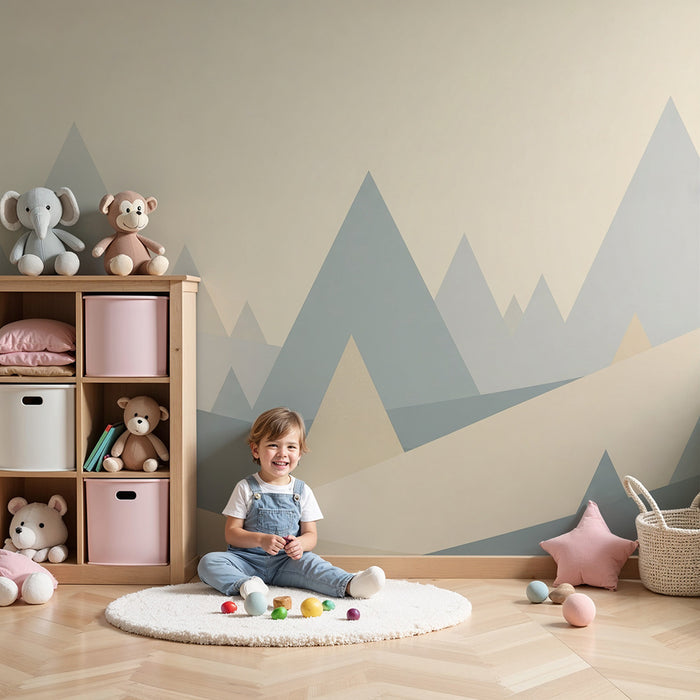 Babykamer behang | Geometrische bergen in zachte tinten