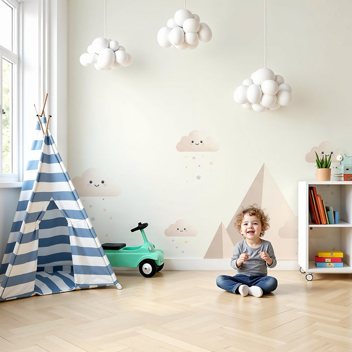 Nástená tapeta detskej izby | Hory oblaky a dážď hviezd