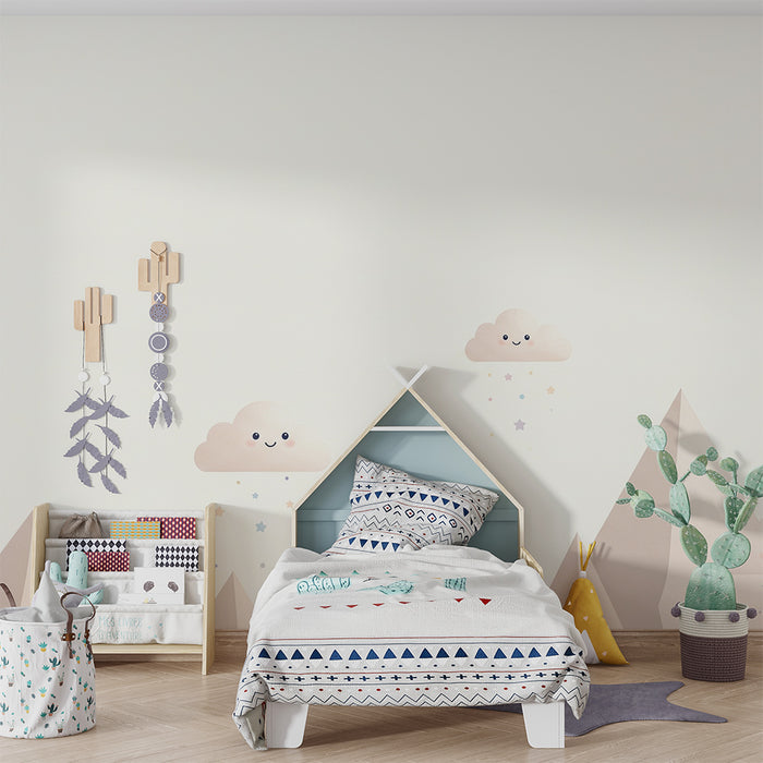 Nástená tapeta detskej izby | Hory oblaky a dážď hviezd