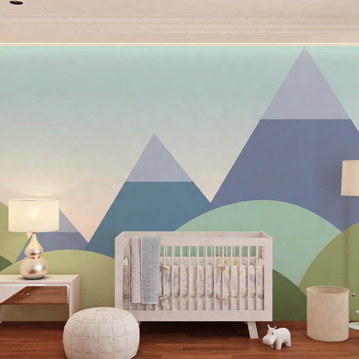 Papel pintado para habitación infantil | Montañas estilizadas y colinas suaves en tonos pastel