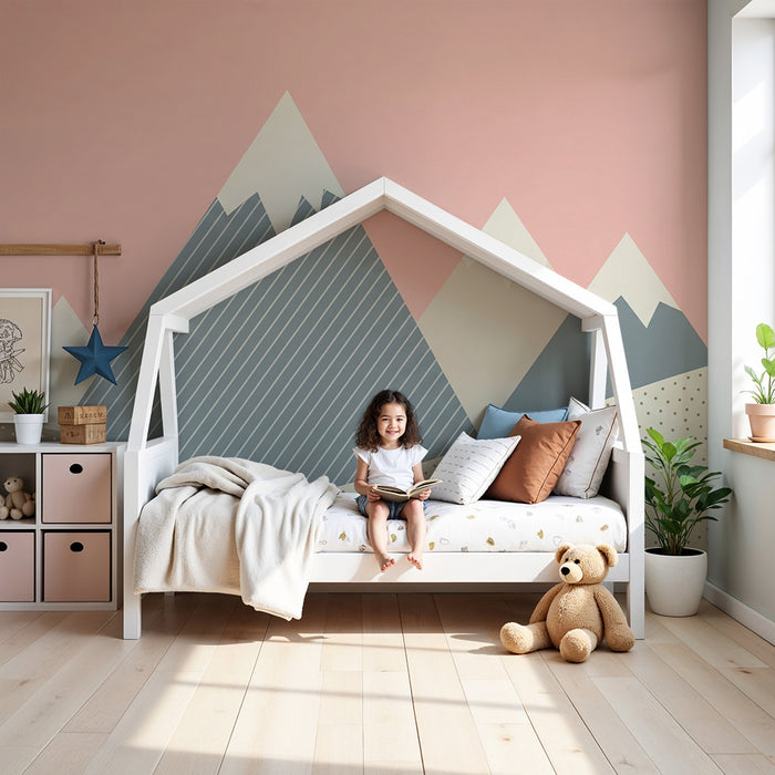 Babykamer behang | Gestileerde bergen op pastel achtergrond