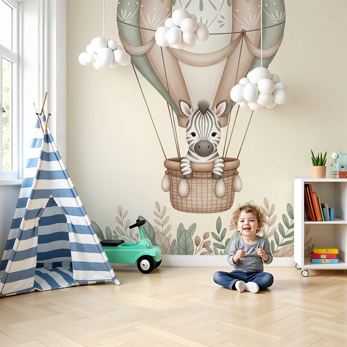 Børneværelse tapet | Ballon med sød zebra
