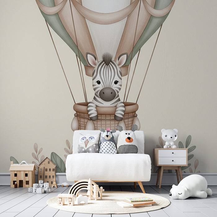 Børneværelse tapet | Ballon med sød zebra