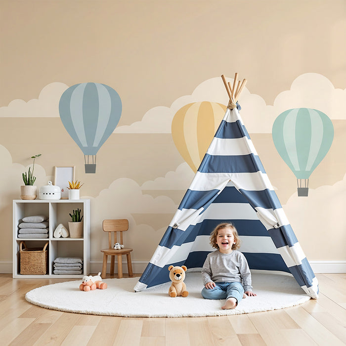 Papier de parede detskej izby | Farebné balóny plávajúce medzi oblakmi