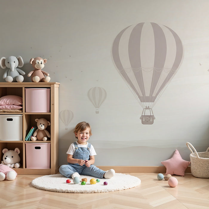 Tapet pentru cameră de copii | Balon cu aer cald într-un cer pastel