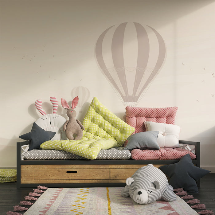 Tapet pentru cameră de copii | Balon cu aer cald într-un cer pastel