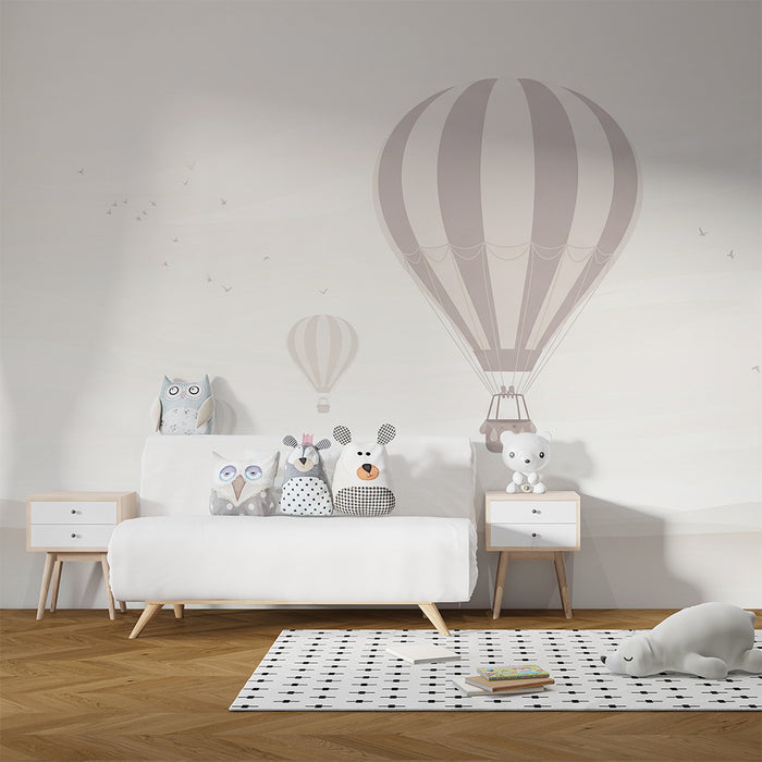 Tapet pentru cameră de copii | Balon cu aer cald într-un cer pastel