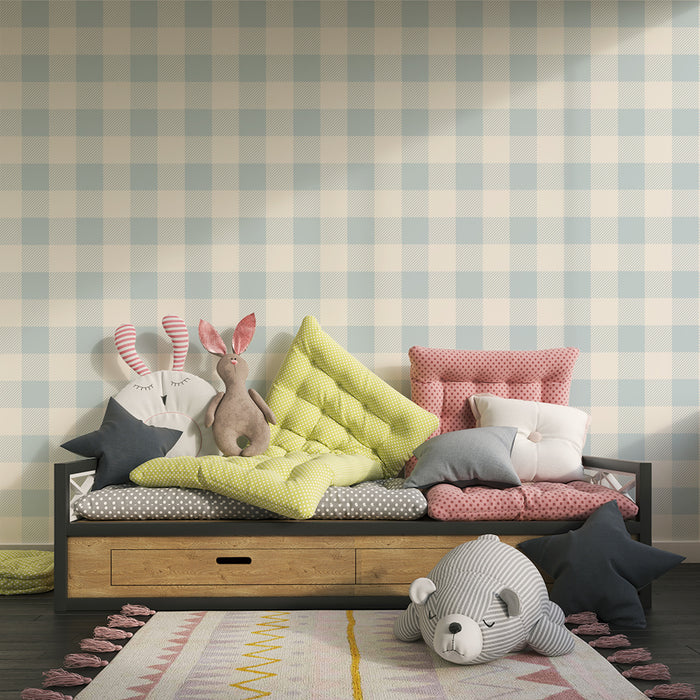 Papier de parede pre detsku izbu | Světle modro-biely šachovnicový vzor