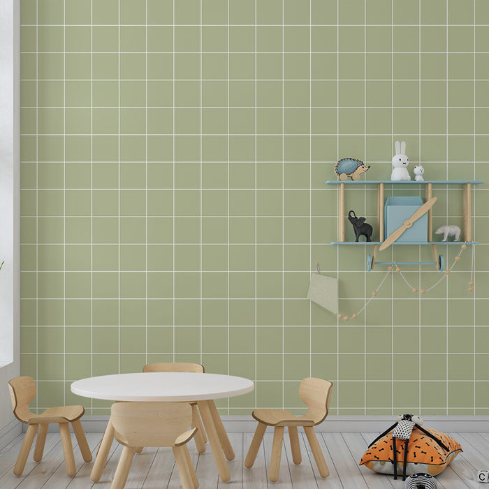 Papier de parede izba bábätka | Jemný šachový vzor v pastelovej zelenej