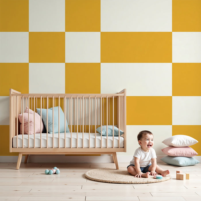 Baby nursery wallpaper | Yellow and white checkered pattern for a cheerful vibe