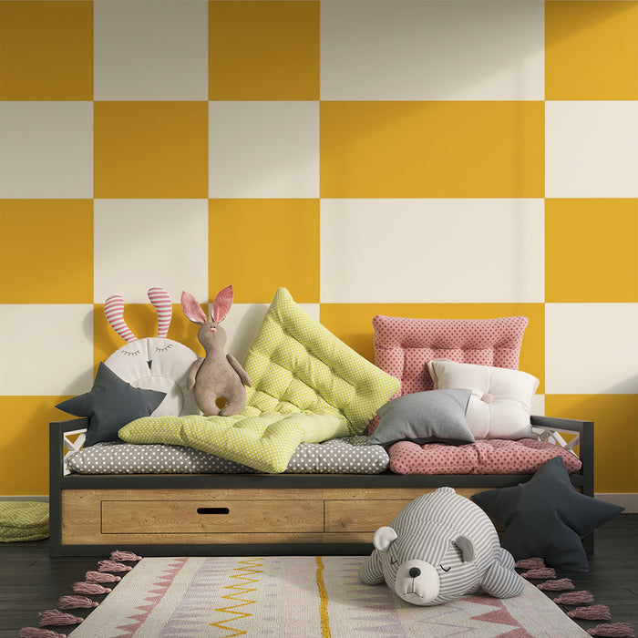 Baby nursery wallpaper | Yellow and white checkered pattern for a cheerful vibe