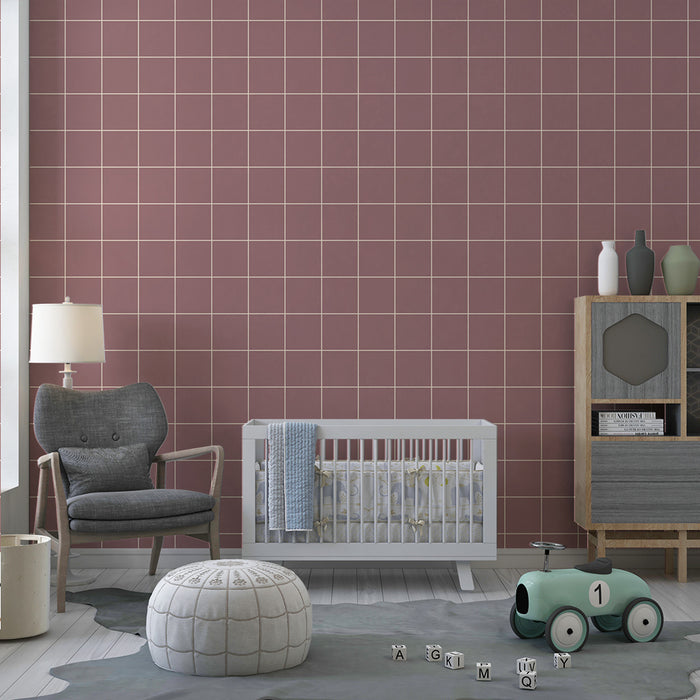 Nursery room wallpaper | Sweet pink checkered pattern with white lines