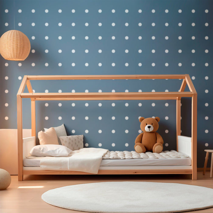 Tapet pentru camera copilului | Motiv puncte albe pe fundal albastru