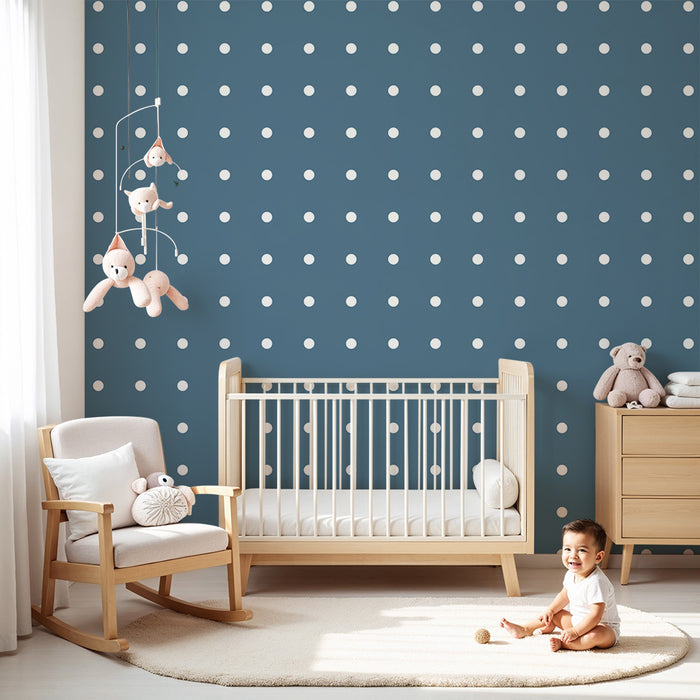 Papel de parede quarto bebê | Estampa de bolinhas brancas em fundo azul