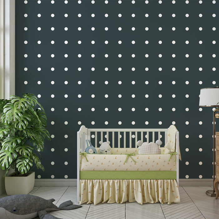 Papier de parede soba za bebe | Bijeli točkasti uzorak na tamnosivoj pozadini