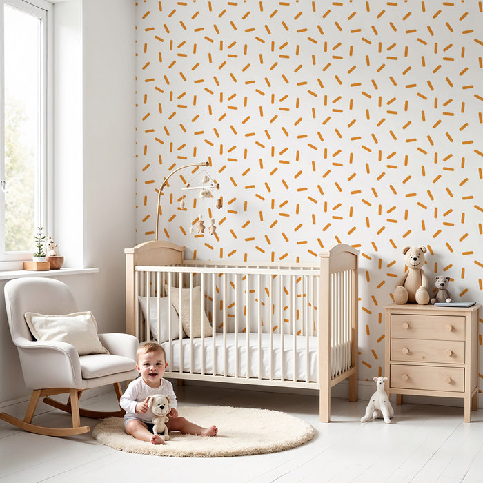 Nursery wallpaper | Abstract pattern with orange lines on a white background