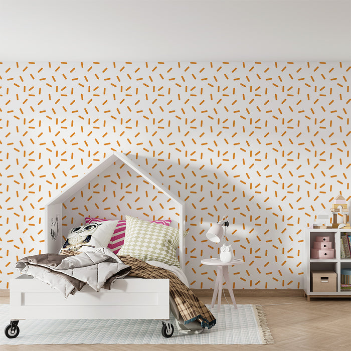Nursery wallpaper | Abstract pattern with orange lines on a white background