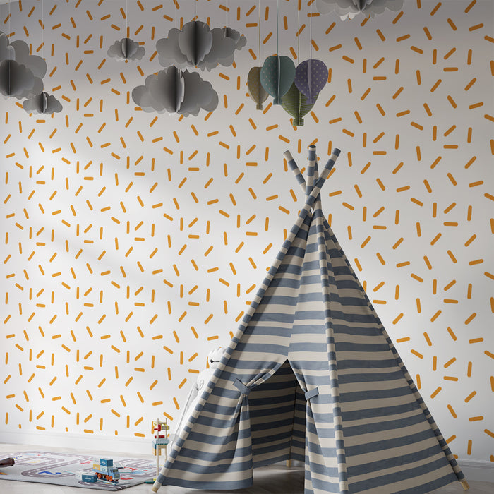 Nursery wallpaper | Abstract pattern with orange lines on a white background